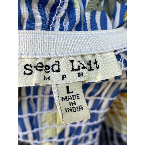 Speed Limit Women's Smocked Floral Striped Cropped Blouse Bell Sleeve L - Picture 6 of 8